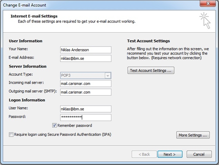 outlook 2007 e-mail settings