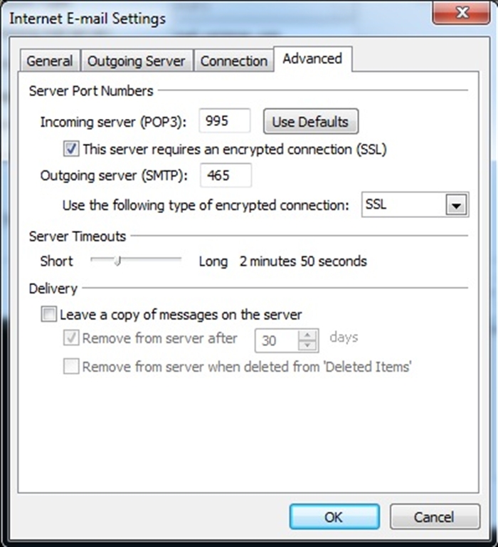 POP3 och SMTP port inställningar