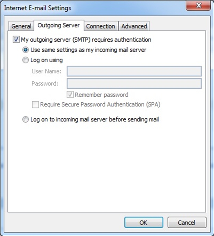 Outgoing server requires authentication